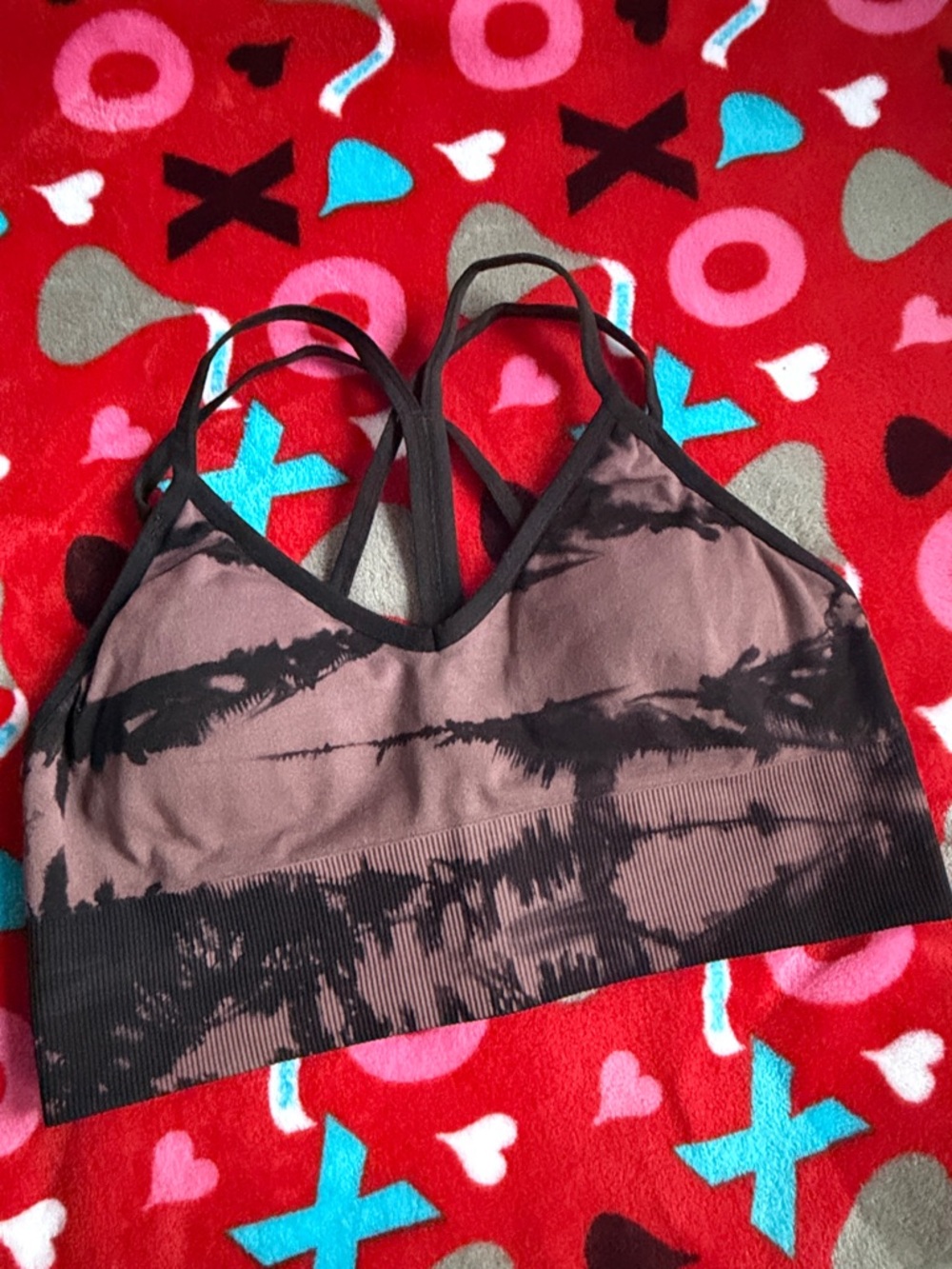 Zella Brown and Black Tie-Dye Seamless Sports Bralette